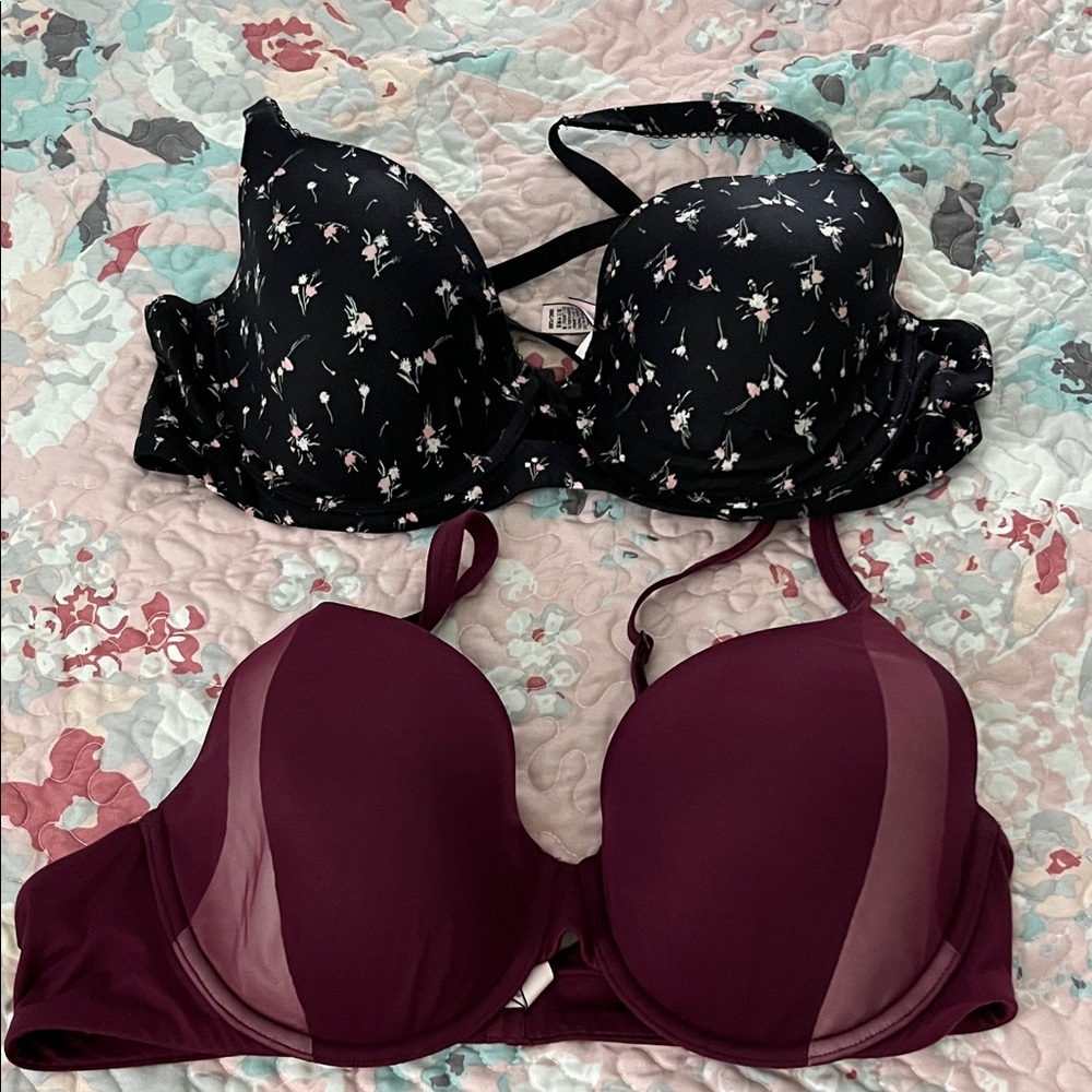 Victoria's Secret Black Floral and Burgundy Bra Set
